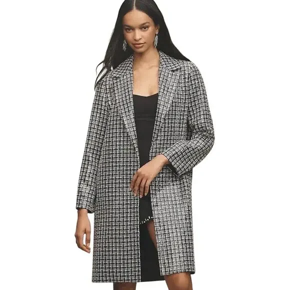 Anthropologie Mare Mare Sequin Tweed Coat Plaid Women’s M Black White New - Picture 15 of 16